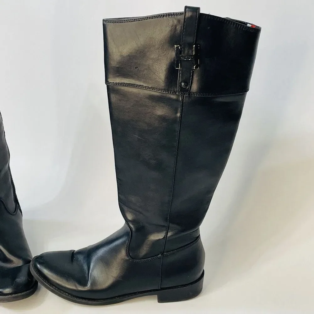 TOMMY HILFIGER Black Riding Boots‎ 7 Knee High Twiyris